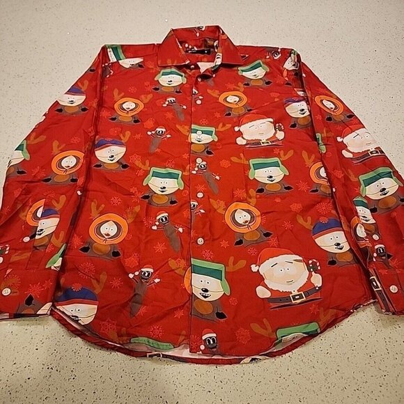 Suitmeister SOUTH PARK Mr HANKY Christmas Red Button Down Shirt Mens M - Picture 1 of 11